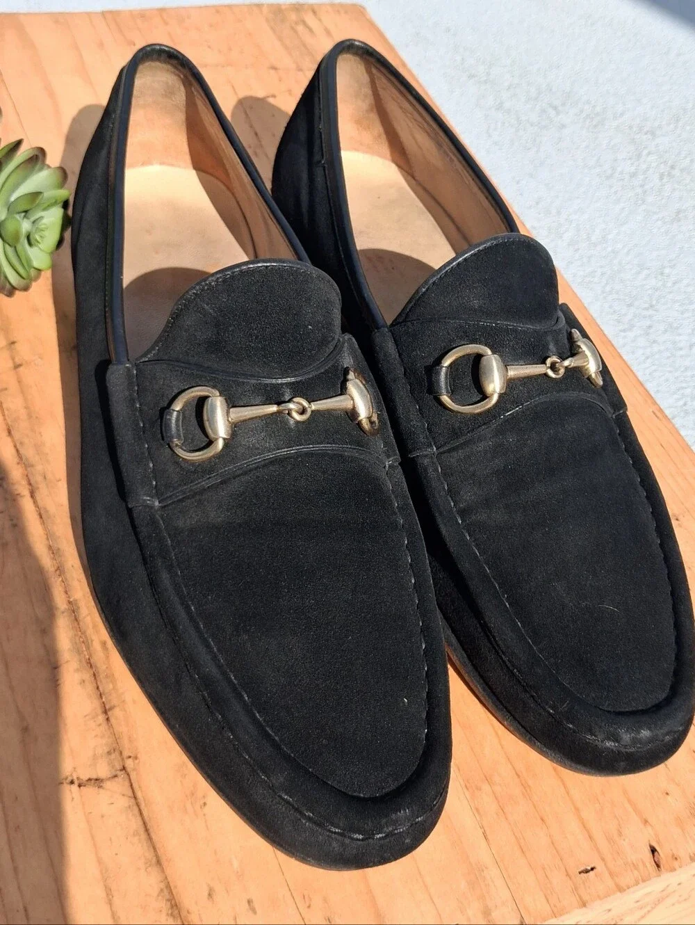Vintage Gucci Men's Black Suede Loafers w/Gold Horsebit Hardware Size 45.5/12